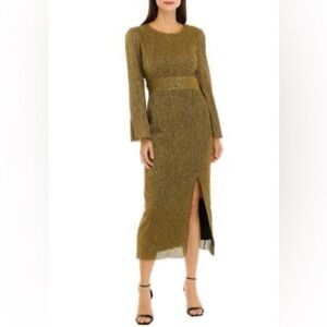 Designer Lenna Dress Gold  Metallic Cut-out Maxi M/L NWOT
